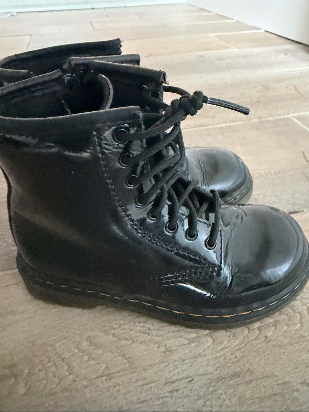 Dr. Martens Kids Black Lace-Up Glossy Combat Boots